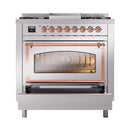 ILVE Nostalgie II Noblesse 36-Inch Propane Gas Dual Fuel Range and Triple Glass Door in Stainless Steel with Copper Trim (UN36FNMPSSPLP)