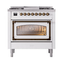 ILVE Nostalgie II Noblesse 36-Inch Natural Gas Dual Fuel Range and Triple Glass Door in White with Bronze Trim (UN36FNMPWHB)