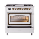 ILVE Nostalgie II Noblesse 36-Inch Natural Gas Dual Fuel Range and Triple Glass Door in White with Bronze Trim (UN36FNMPWHB)