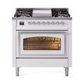ILVE Nostalgie II Noblesse 36-Inch Natural Gas Dual Fuel Range and Triple Glass Door in White with Chrome Trim (UN36FNMPWHC)