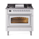 ILVE Nostalgie II Noblesse 36-Inch Propane Gas Dual Fuel Range and Triple Glass Door in White with Chrome Trim (UN36FNMPWHCLP)