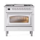 ILVE Nostalgie II Noblesse 36-Inch Propane Gas Dual Fuel Range and Triple Glass Door in White with Chrome Trim (UN36FNMPWHCLP)
