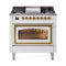 ILVE Nostalgie II Noblesse 36-Inch Dual Fuel Range and Triple Glass Door in White with Brass Trim (UN36FNMPWHG)