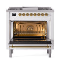 ILVE Nostalgie II Noblesse 36-Inch Propane Gas Dual Fuel Range and Triple Glass Door in White with Brass Trim (UN36FNMPWHGLP)