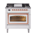 ILVE Nostalgie II Noblesse 36-Inch Natural Gas Dual Fuel Range and Triple Glass Door in White with Copper Trim (UN36FNMPWHP)