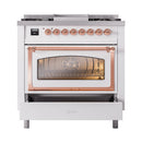 ILVE Nostalgie II Noblesse 36-Inch Natural Gas Dual Fuel Range and Triple Glass Door in White with Copper Trim (UN36FNMPWHP)