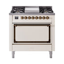 ILVE Nostalgie II Noblesse 36-Inch Propane Gas Dual Fuel Range and Solid Door Oven in Antique White with Bronze Trim (UN36FQNMPAWBLP)