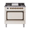 ILVE Nostalgie II Noblesse 36-Inch Propane Gas Dual Fuel Range and Solid Door Oven in Antique White with Bronze Trim (UN36FQNMPAWBLP)