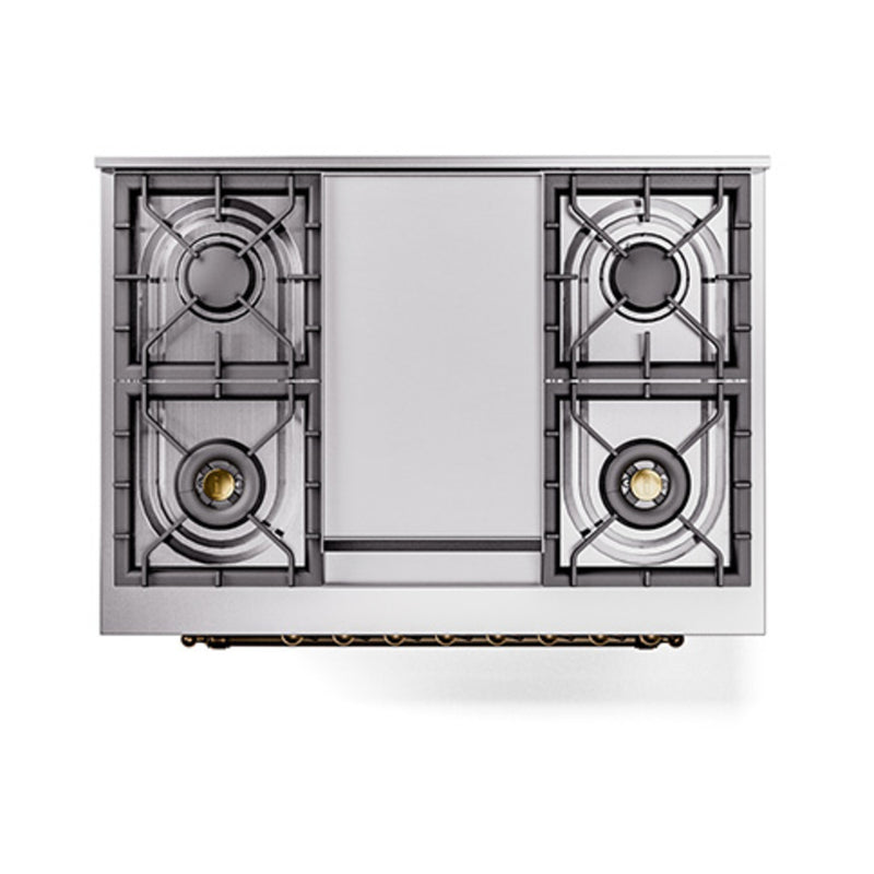 ILVE Nostalgie II Noblesse 36-Inch Dual Fuel Range and Solid Door Oven in Antique White with Bronze Trim (UN36FQNMPAWB)