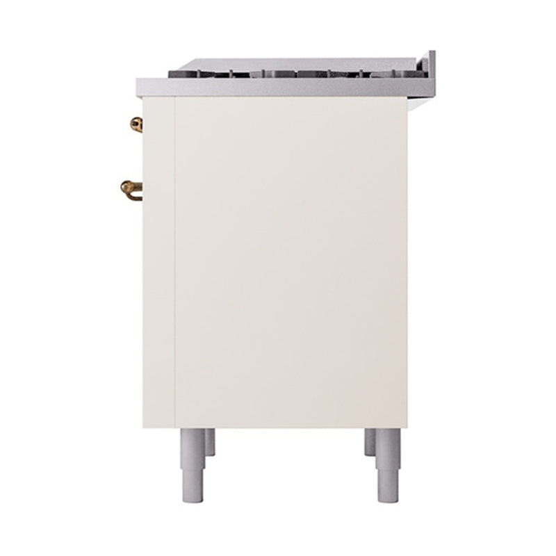 ILVE Nostalgie II Noblesse 36-Inch Dual Fuel Range and Solid Door Oven in Antique White with Bronze Trim (UN36FQNMPAWB)
