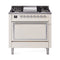 ILVE Nostalgie II Noblesse 36-Inch Propane Gas Dual Fuel Range and Solid Door Oven in Antique White with Chrome Trim (UN36FQNMPAWCLP)