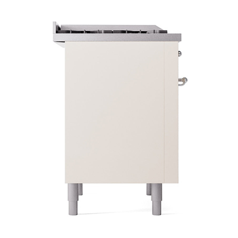 Antique white range body with chrome side handles and flat rear backsplash