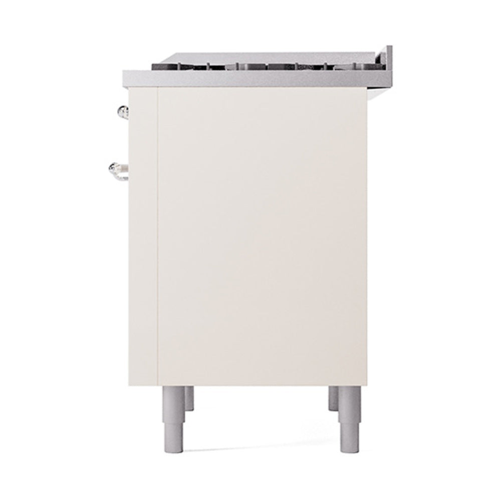 Antique white range rear view with solid panels and adjustable-style legs