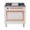 ILVE Nostalgie II Noblesse 36-Inch Natural Gas Dual Fuel Range and Solid Door Oven in Antique White with Copper Trim (UN36FQNMPAWP)