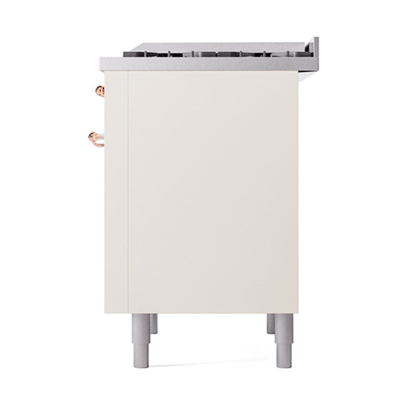 ILVE Nostalgie II Noblesse 36-Inch Dual Fuel Range and Solid Door Oven in Antique White with Copper Trim (UN36FQNMPAWP)