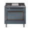 ILVE Nostalgie II Noblesse 36-Inch Dual Fuel Range and Solid Door Oven in Blue Grey with Bronze Trim (UN36FQNMPBGB)