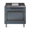 ILVE Nostalgie II Noblesse 36-Inch Propane Gas Dual Fuel Range and Solid Door Oven in Blue Grey with Bronze Trim (UN36FQNMPBGBLP)