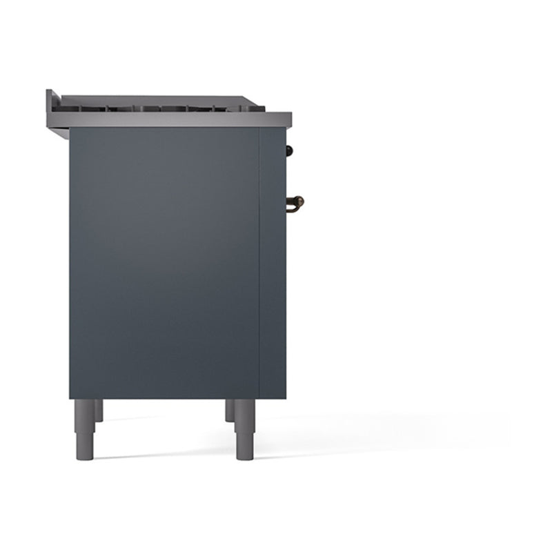 ILVE Nostalgie II Noblesse 36-Inch Dual Fuel Range and Solid Door Oven in Blue Grey with Bronze Trim (UN36FQNMPBGB)