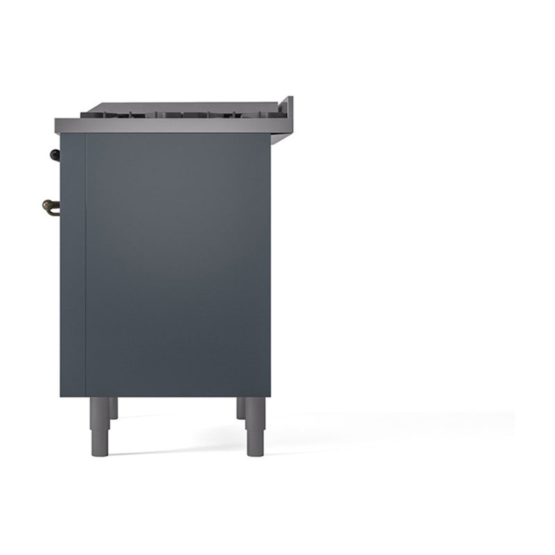 ILVE Nostalgie II Noblesse 36-Inch Dual Fuel Range and Solid Door Oven in Blue Grey with Bronze Trim (UN36FQNMPBGB)