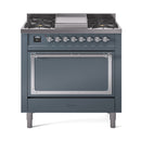 ILVE Nostalgie II Noblesse 36-Inch Propane Gas Dual Fuel Range and Solid Door Oven in Blue Grey with Chrome Trim (UN36FQNMPBGCLP)