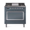 ILVE Nostalgie II Noblesse 36-Inch Dual Fuel Range and Solid Door Oven in Blue Grey with Chrome Trim (UN36FQNMPBGC)