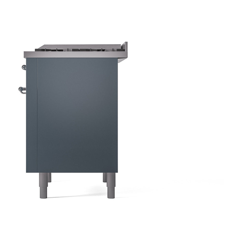 Blue grey range rear/side view with fixed legs and rear panel