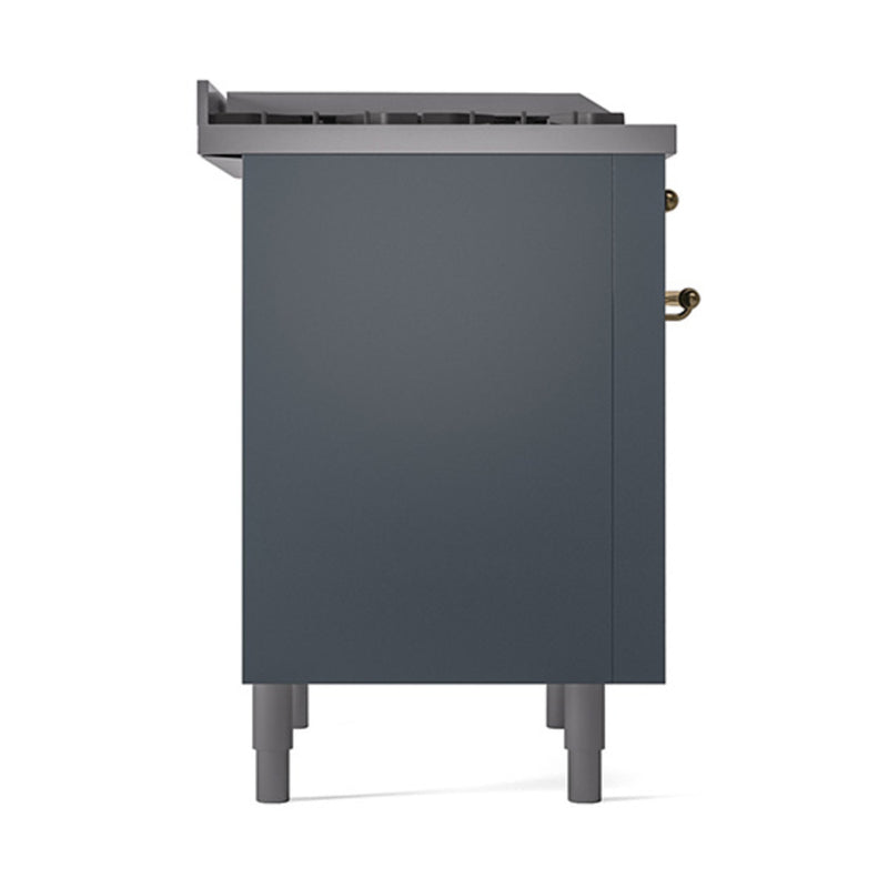 ILVE Nostalgie II Noblesse 36-Inch Dual Fuel Range and Solid Door Oven in Blue Grey with Brass Trim (UN36FQNMPBGG)