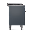 ILVE Nostalgie II Noblesse 36-Inch Propane Gas Dual Fuel Range and Solid Door Oven in Blue Grey with Brass Trim (UN36FQNMPBGGLP)