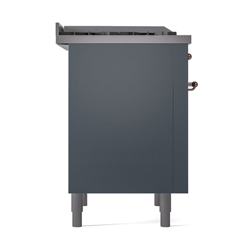 ILVE Nostalgie II Noblesse 36-Inch Dual Fuel Range and Solid Door Oven in Blue Grey with Copper Trim (UN36FQNMPBGP)