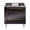ILVE Nostalgie II Noblesse 36-Inch Propane Gas Dual Fuel Range and Solid Door Oven in Glossy Black with Bronze Trim (UN36FQNMPBKBLP)