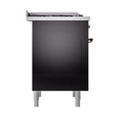 ILVE Nostalgie II Noblesse 36-Inch Natural Gas Dual Fuel Range and Solid Door Oven in Glossy Black with Bronze Trim (UN36FQNMPBKB)
