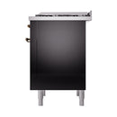 ILVE Nostalgie II Noblesse 36-Inch Natural Gas Dual Fuel Range and Solid Door Oven in Glossy Black with Bronze Trim (UN36FQNMPBKB)