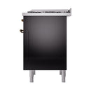 ILVE Nostalgie II Noblesse 36-Inch Propane Gas Dual Fuel Range and Solid Door Oven in Glossy Black with Bronze Trim (UN36FQNMPBKBLP)