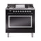 ILVE Nostalgie II Noblesse 36-Inch Propane Gas Dual Fuel Range and Solid Door Oven in Glossy Black with Chrome Trim (UN36FQNMPBKCLP)