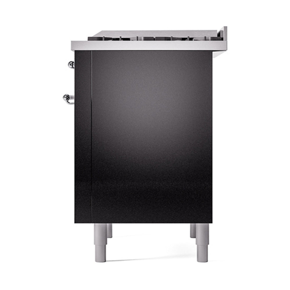 ILVE 36-inch glossy black oven door panel with chrome handle hardware and vented top