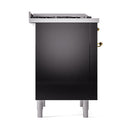 ILVE Nostalgie II Noblesse 36-Inch Natural Gas Dual Fuel Range and Solid Door Oven in Glossy Black with Brass Trim (UN36FQNMPBKG)