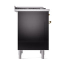 ILVE Nostalgie II Noblesse 36-Inch Propane Gas Dual Fuel Range and Solid Door Oven in Glossy Black with Brass Trim (UN36FQNMPBKGLP)