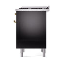 ILVE Nostalgie II Noblesse 36-Inch Natural Gas Dual Fuel Range and Solid Door Oven in Glossy Black with Brass Trim (UN36FQNMPBKG)
