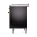 ILVE Nostalgie II Noblesse 36-Inch Propane Gas Dual Fuel Range and Solid Door Oven in Glossy Black with Brass Trim (UN36FQNMPBKGLP)