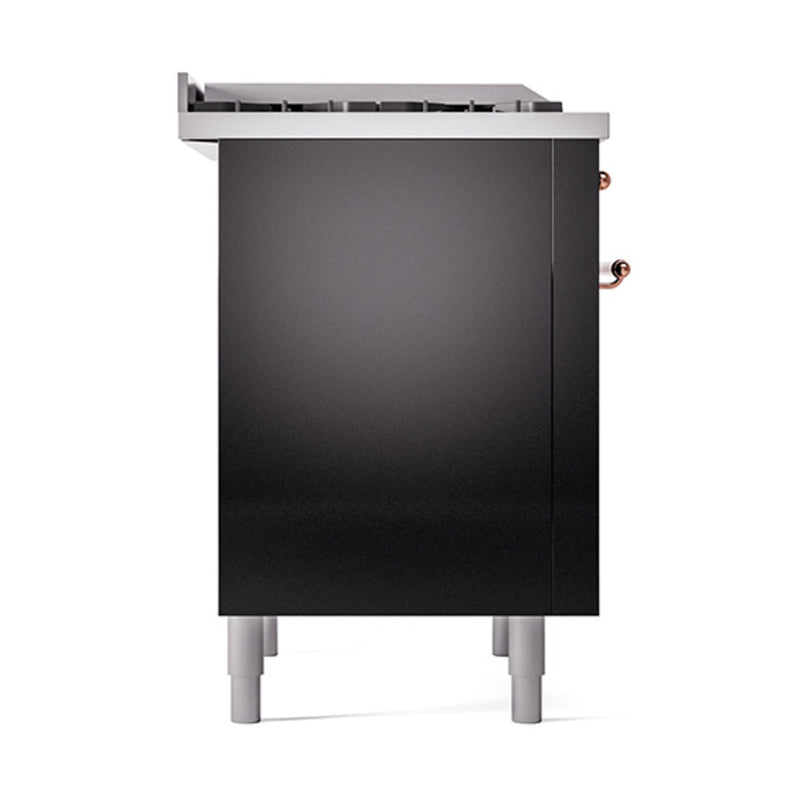 ILVE Nostalgie II Noblesse 36-Inch Dual Fuel Range and Solid Door Oven in Glossy Black with Copper Trim (UN36FQNMPBKP)