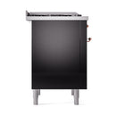 ILVE Nostalgie II Noblesse 36-Inch Propane Gas Dual Fuel Range and Solid Door Oven in Glossy Black with Copper Trim (UN36FQNMPBKPLP)