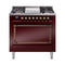 ILVE Nostalgie II Noblesse 36-Inch Propane Gas Dual Fuel Range and Solid Door Oven in Burgundy with Bronze Trim (UN36FQNMPBUBLP)
