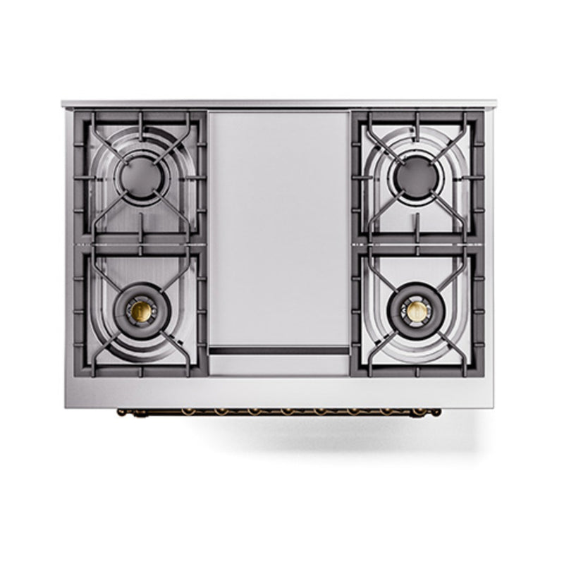 ILVE Nostalgie II Noblesse 36-Inch Dual Fuel Range and Solid Door Oven in Burgundy with Bronze Trim (UN36FQNMPBUB)