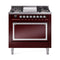 ILVE Nostalgie II Noblesse 36-Inch Propane Gas Dual Fuel Range and Solid Door Oven in Burgundy with Chrome Trim (UN36FQNMPBUCLP)