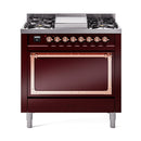ILVE Nostalgie II Noblesse 36-Inch Propane Gas Dual Fuel Range and Solid Door Oven in Burgundy with Copper Trim (UN36FQNMPBUPLP)