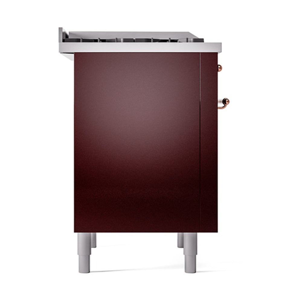 Burgundy solid oven door with stainless top panel and side control hardware