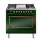 ILVE Nostalgie II Noblesse 36-Inch Propane Gas Dual Fuel Range and Solid Door Oven in Emerald Green with Bronze Trim (UN36FQNMPEGBLP)