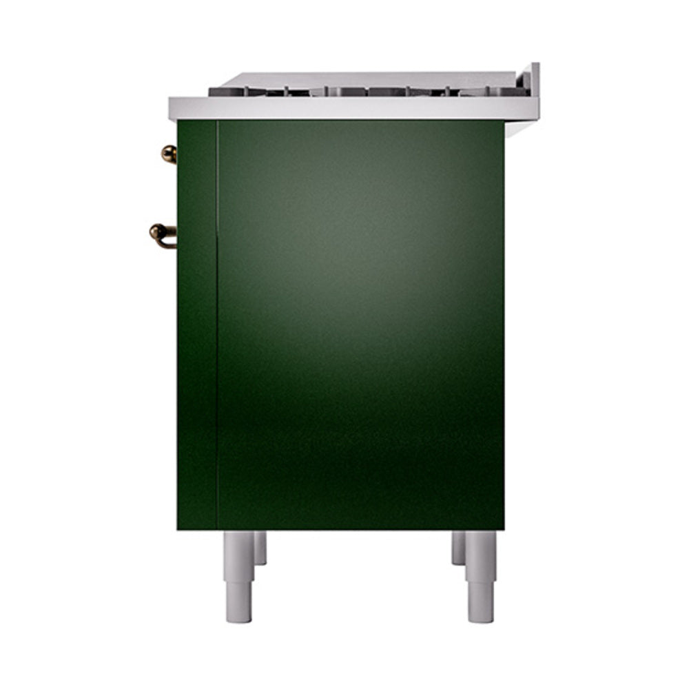 Emerald green solid oven door panel with bronze handle knobs, rear view