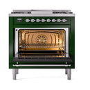 ILVE Nostalgie II Noblesse 36-Inch Propane Gas Dual Fuel Range and Solid Door Oven in Emerald Green with Chrome Trim (UN36FQNMPEGCLP)