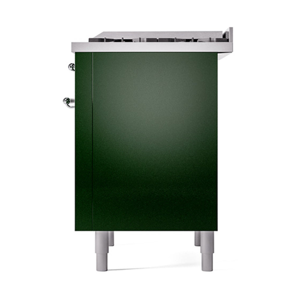 Emerald green oven side panel with chrome handle hardware and white legs